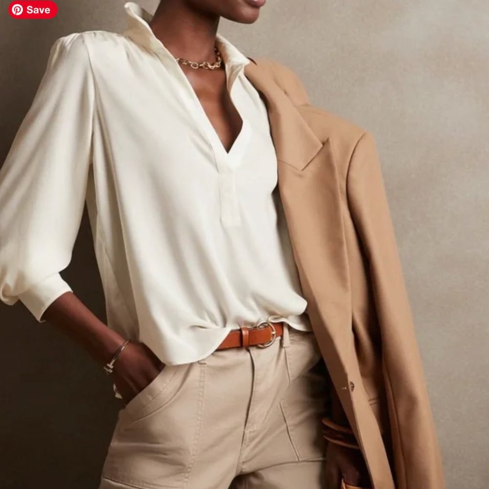 BR White Silky Collar Blouse XXL